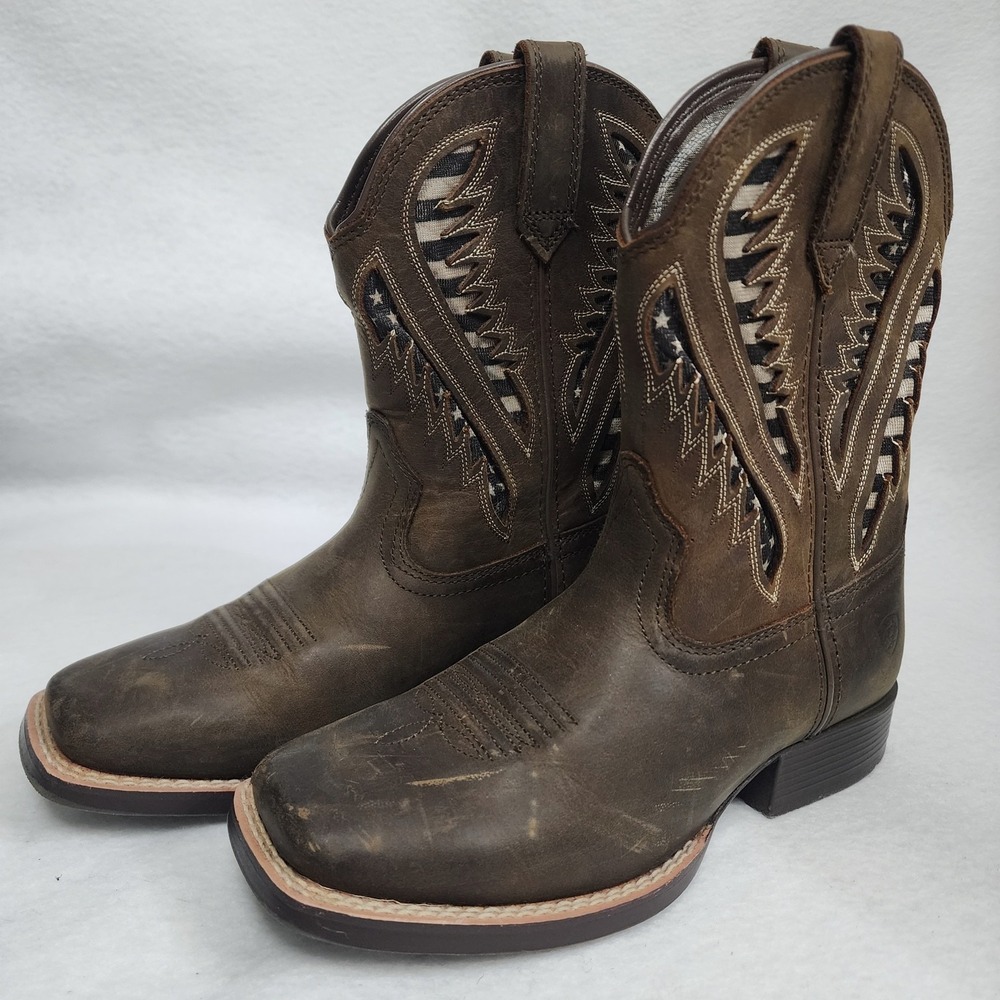 Ariat Quickdraw VentTEK 10044485 Kids US 1 Distressed Brown Leather Western Boot